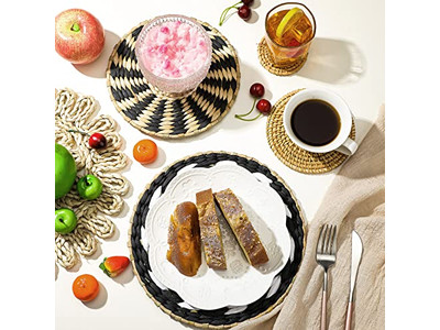 ديكور سلة الحائط المنسوجة البوهيمية سلال مسطحة مزخرفة يدويًا كبيرة