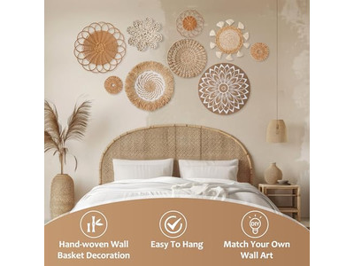 زينات الروطان للحائط مجموعة من 11 سلة ديكور بتغليف مخصص