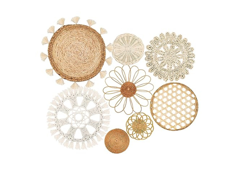 ديكور سلة الحائط البوهيمي الدائري في سلال المطبخ المنسوجة على الطراز الريفي