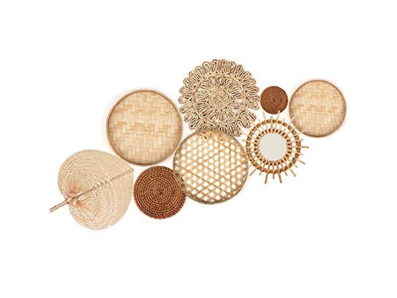 ديكور سلة الحائط مع زينة زرقاء من الخيزران فن أفريقي