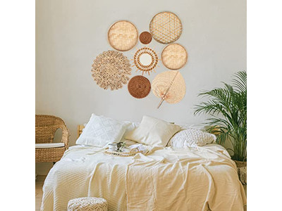 ديكور سلة الحائط مع زينة زرقاء من الخيزران فن أفريقي